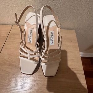 Jimmy Choo Ivory Strappy Square-Toe Slingback Heels